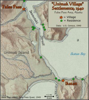 Unimak Village Settlements, 1940; False Pass, Alaska