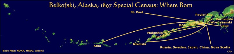 Belkofski, Alaska, 1897 Census, map showing "Where Born"