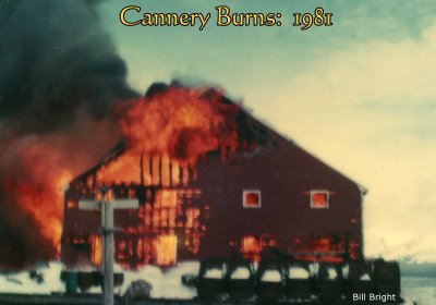 Cannery at False Pass, Alaska, burns, 1981