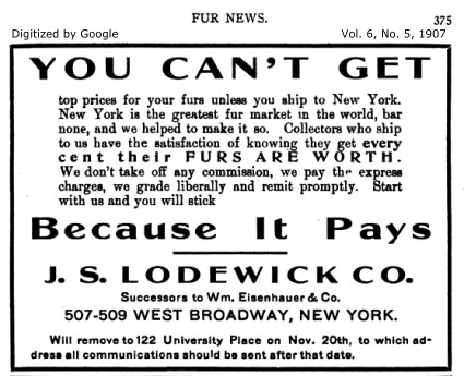 Fur buying advertisement, 1907