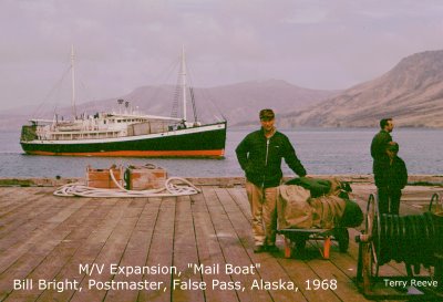 The M/V Expansion, Mail Boat at False Pass, Alaska, Bill Bright Postmaster 1968