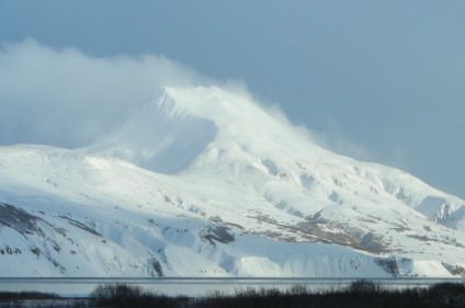 Sentinel Peak, Alaska Peninsula, snow blowing