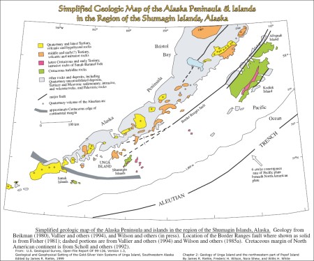 Simplified Geologic Map of Alaska Peninsula and nearby Islands