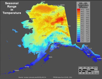 Seasonal Range in Temperatures:  Alaska