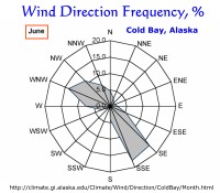 Wind Direction Frequency, Cold Bay, Alaska:  June