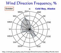 Wind Direction Frequency, Cold Bay, Alaska:  October